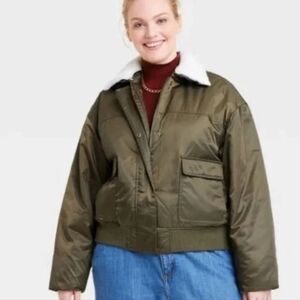 Universal Thread Olive Green Bomber Jacket with White Collar